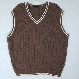 Brandy Melville Sweater Vest Women's O/S Brown Cable Knit Wool Blend Preppy
